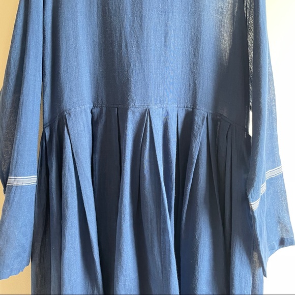 Inijiri blue cotton midi dress size 42 hand loomed indigo size fits S M L - Picture 8 of 15